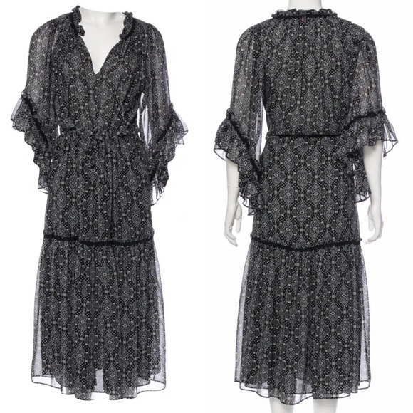 MISA Los Angeles Marcele Midi Dress S Paisley Floral Ruffle Sleeve Boho Peasant - Picture 4 of 16